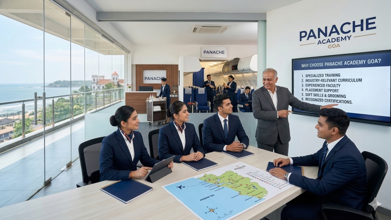 Top airline job training institute in Goa | Panache Academy | 5000+ placements | 4.9★ | 100% placement support. Enroll now!