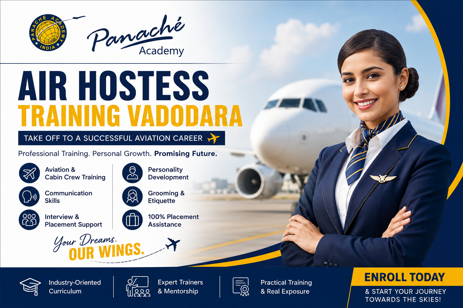 Professional Air Hostess Training Vadodara at Panache Academy with aviation, cabin crew, grooming, and placement support.