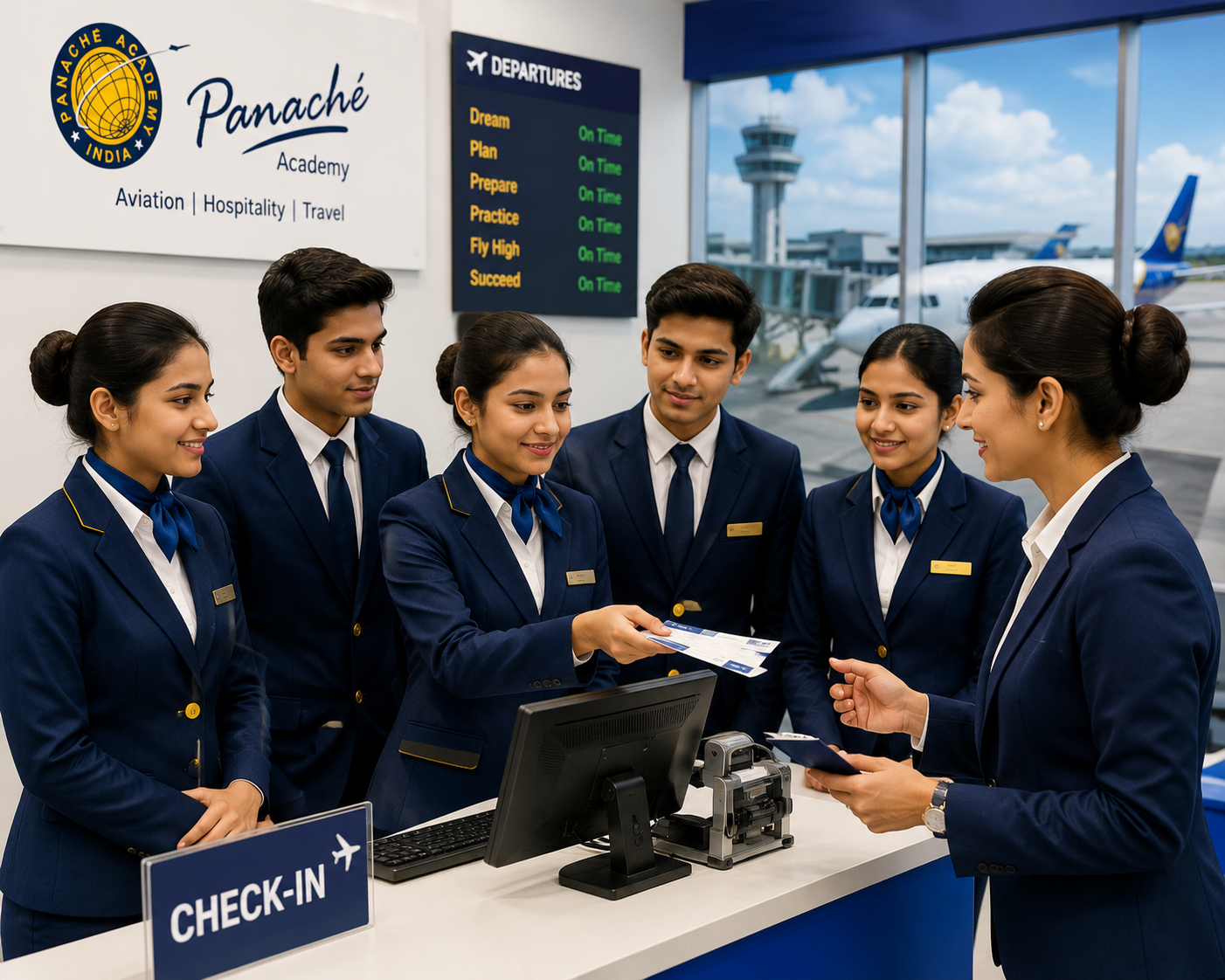 Students attending practical aviation training at Panache Academy Aviation Course Indore