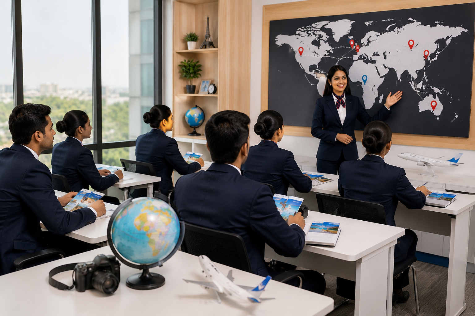 Classroom training and career development at a leading travel and tourism training institute Indore for tourism and hospitality students.